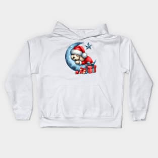 Poodle Dog On The Moon Christmas Kids Hoodie